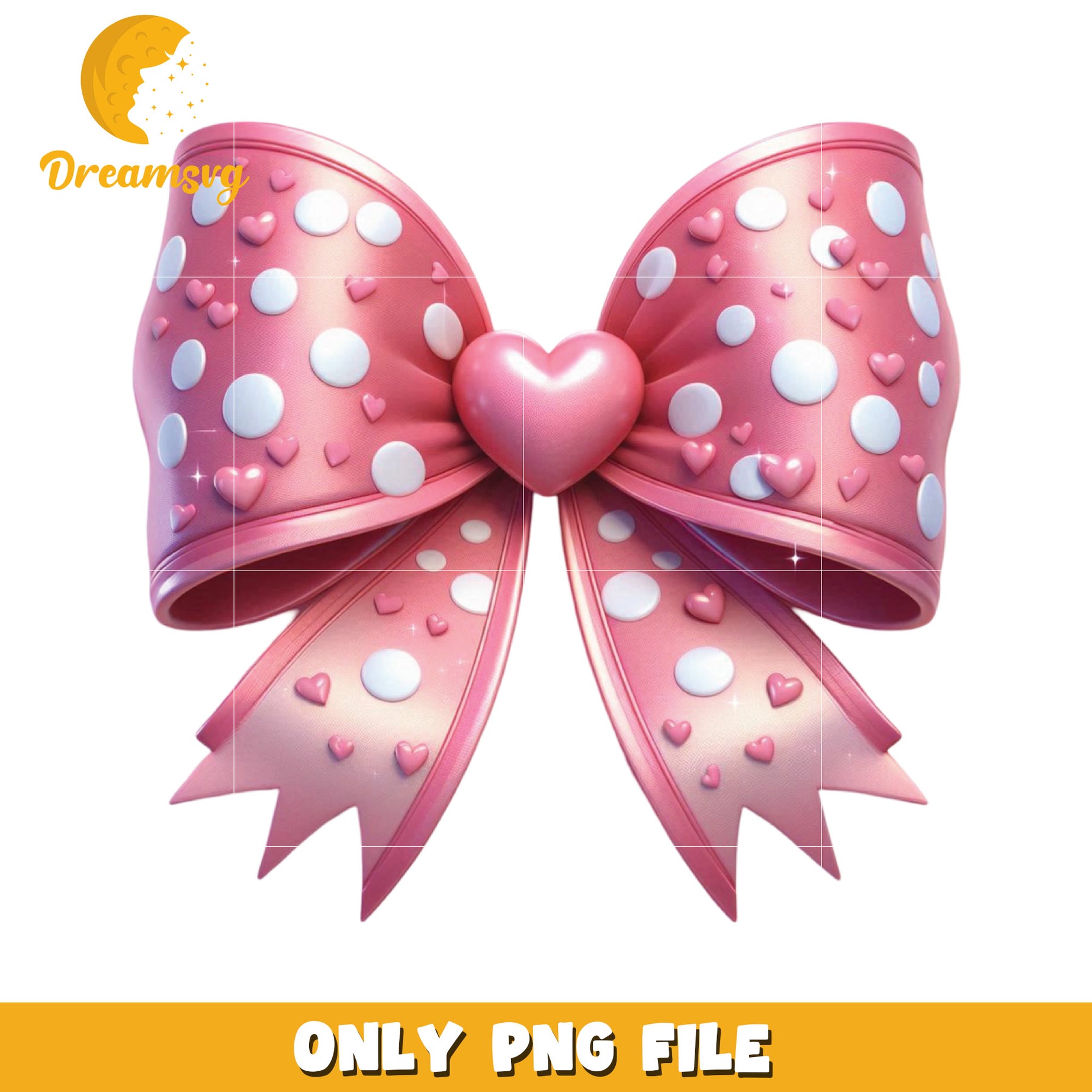 Pink Bow PNG Hearts Dots Design