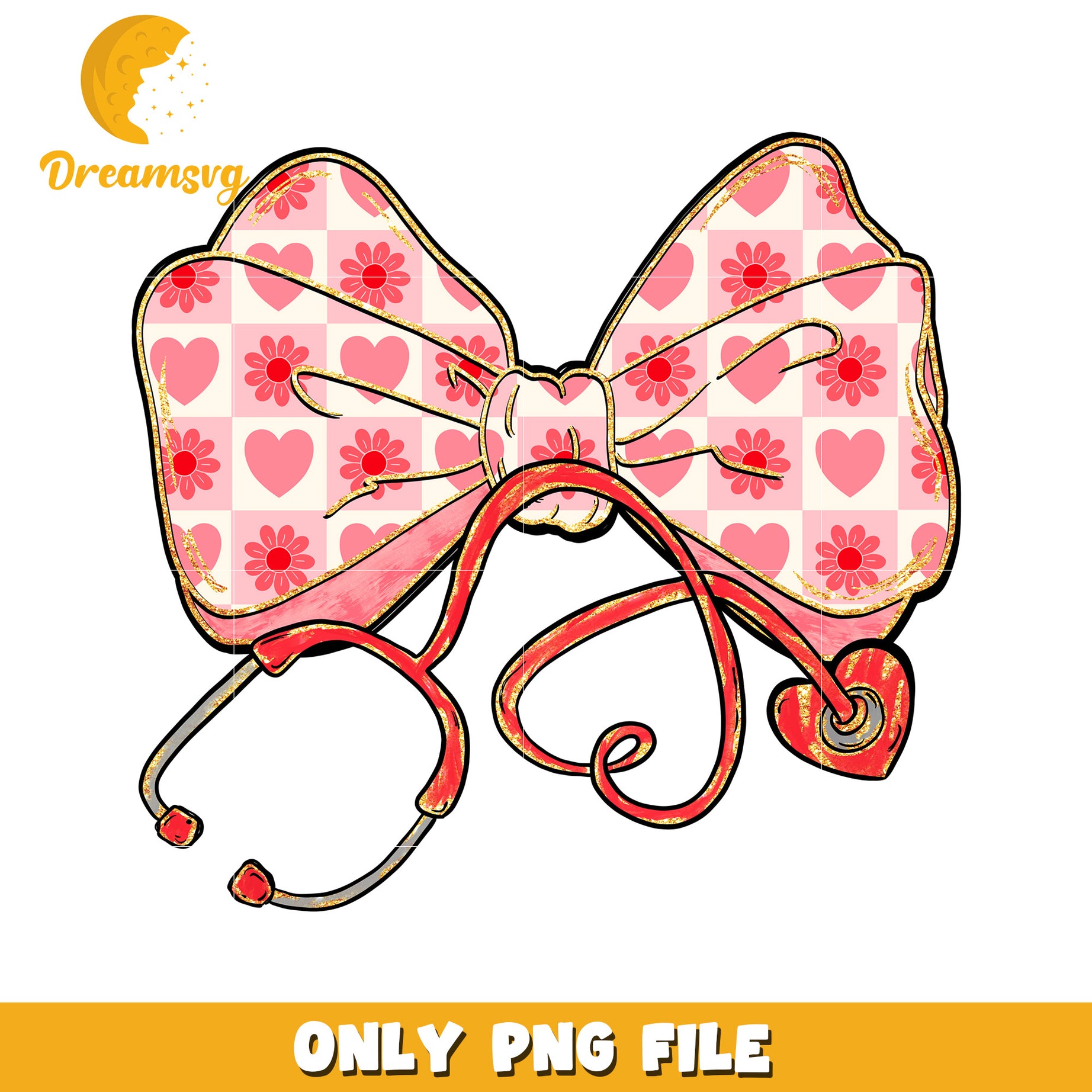 Pink Bow Stethoscope PNG Design