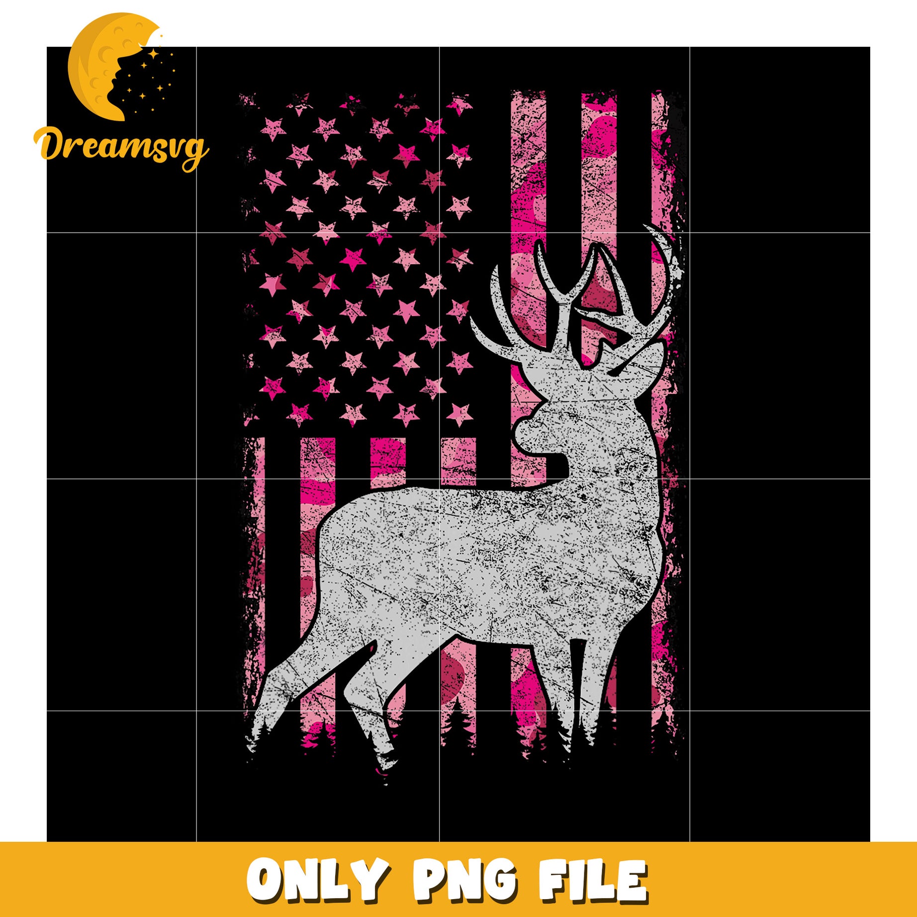 Pink Camo Deer American Flag PNG