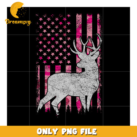 Pink Camo Deer American Flag PNG