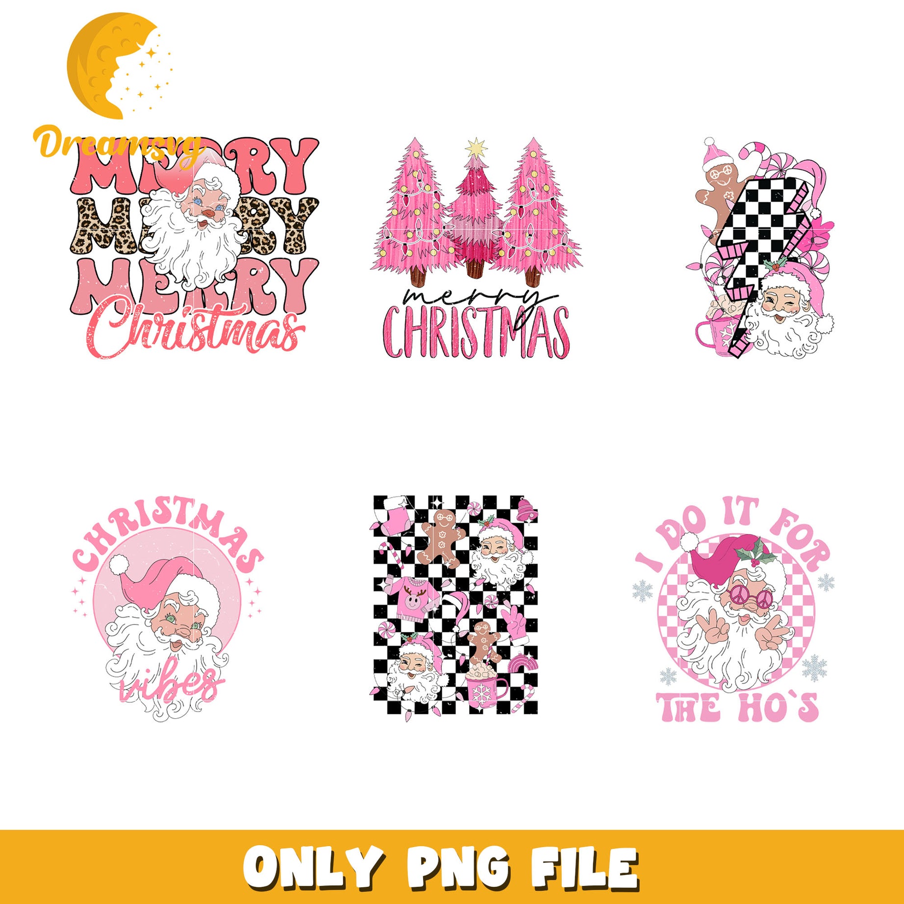 Pink merry christmas tree design bundle png, christmas vibes​ png