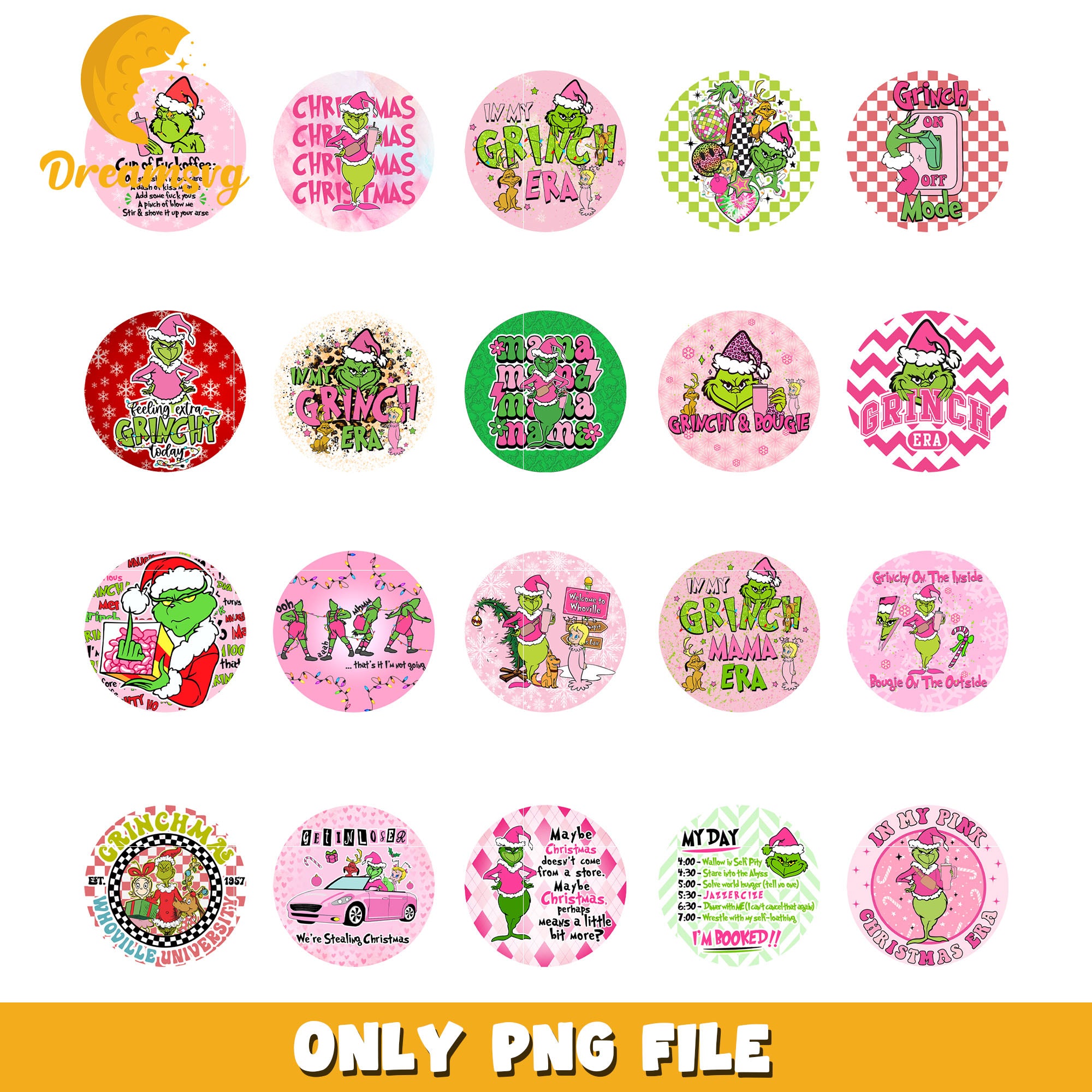 Grinch in my pink christmas era bundle png, grinch and bougie​ png