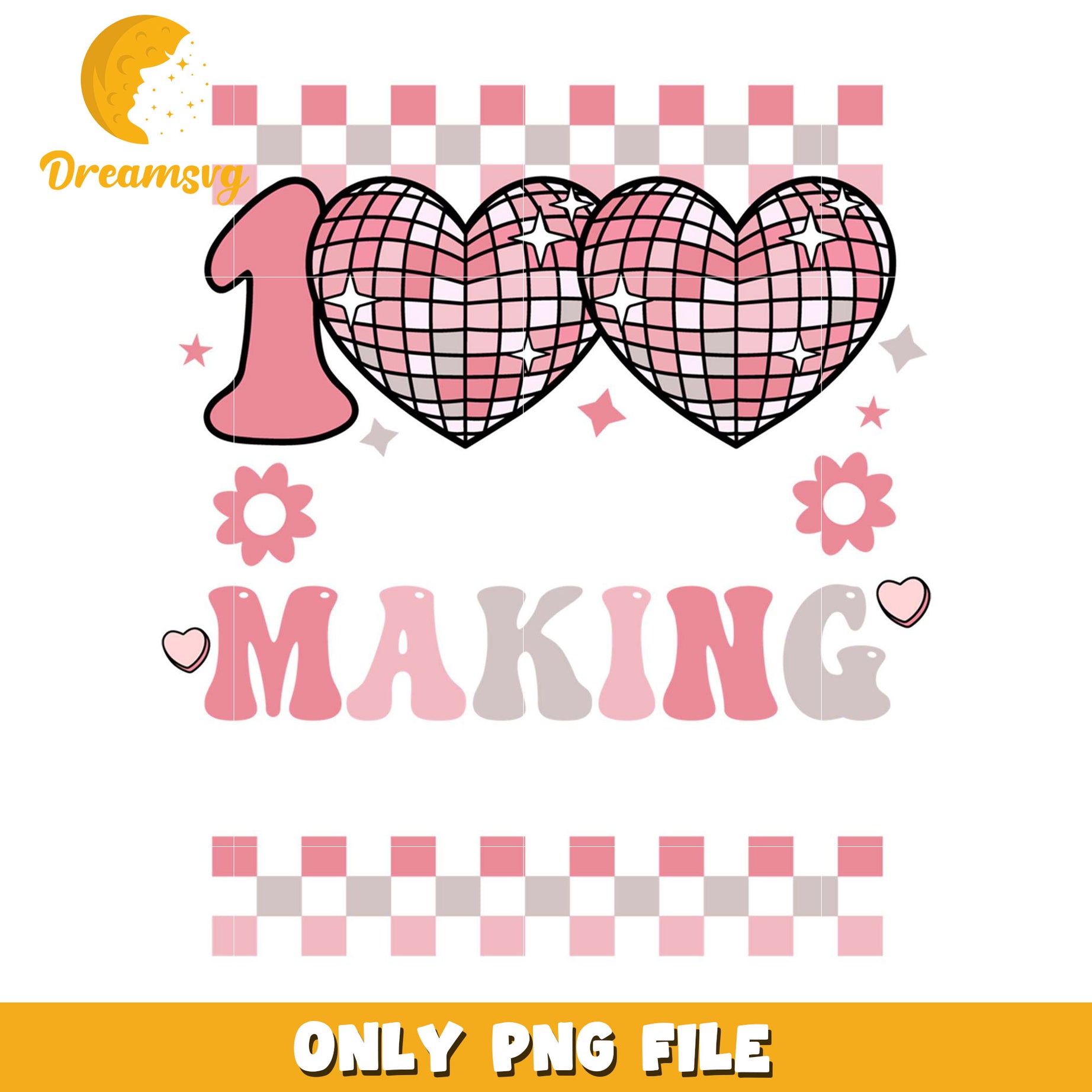 Pink Disco Heart 1st Birthday PNG