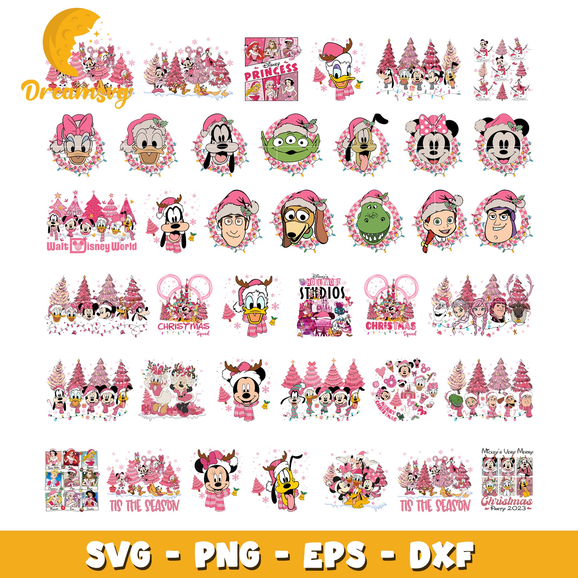 Mickey friends pink christmas trees bundle svg, pink christmas tree​ svg