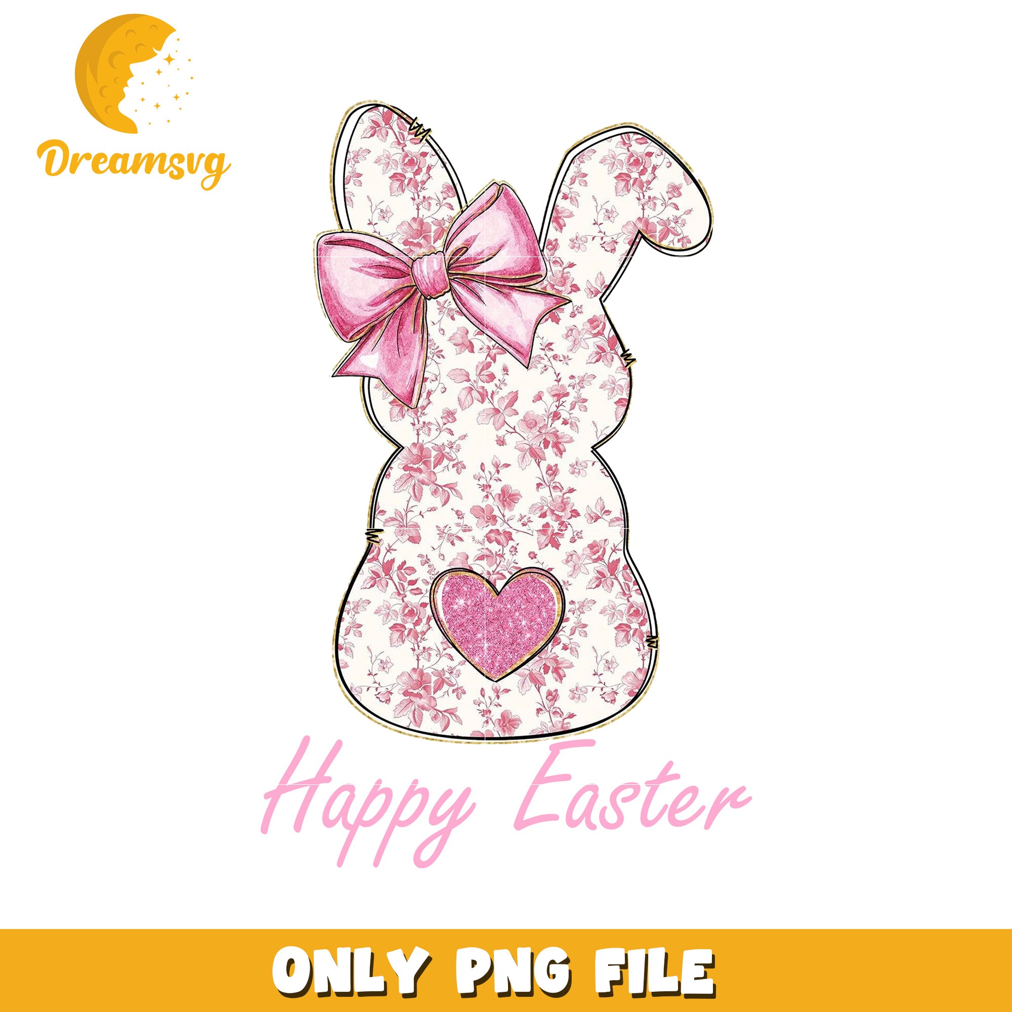 Pink Floral Easter Bunny PNG Download