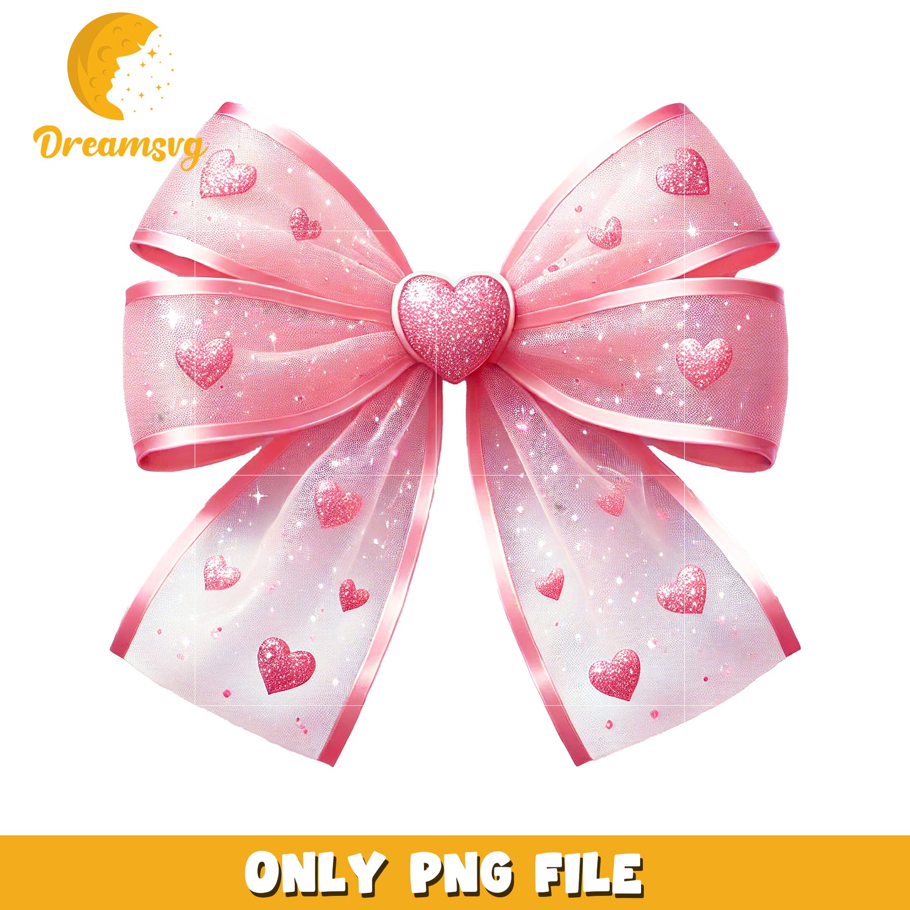 Pink Glitter Heart Bow PNG Clipart