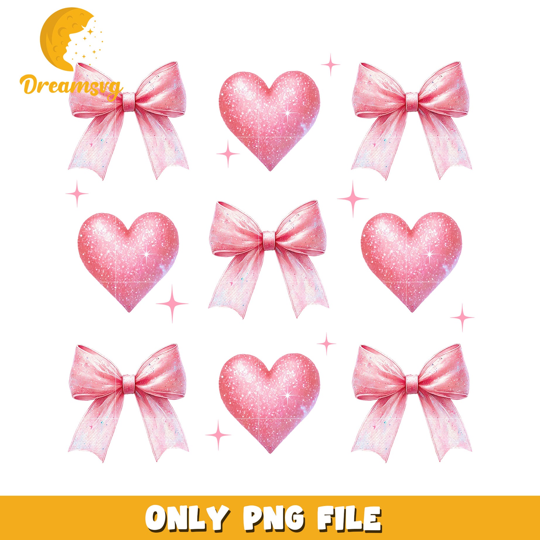 Pink Glitter Hearts Bows PNG