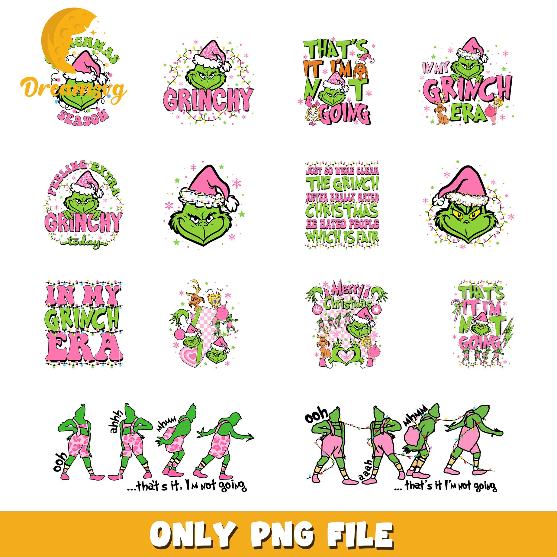 In my grinchy era pink christmas bundle png, pink grinch png