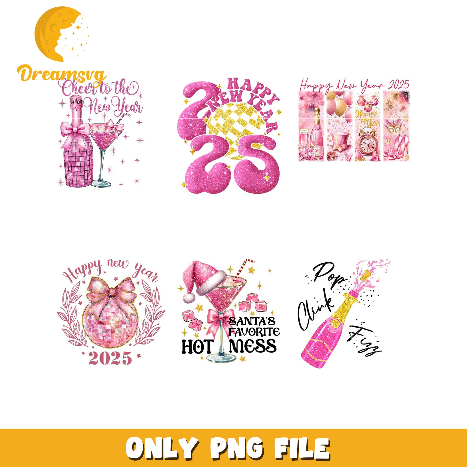 Pink New Years PNG Bundle 2025