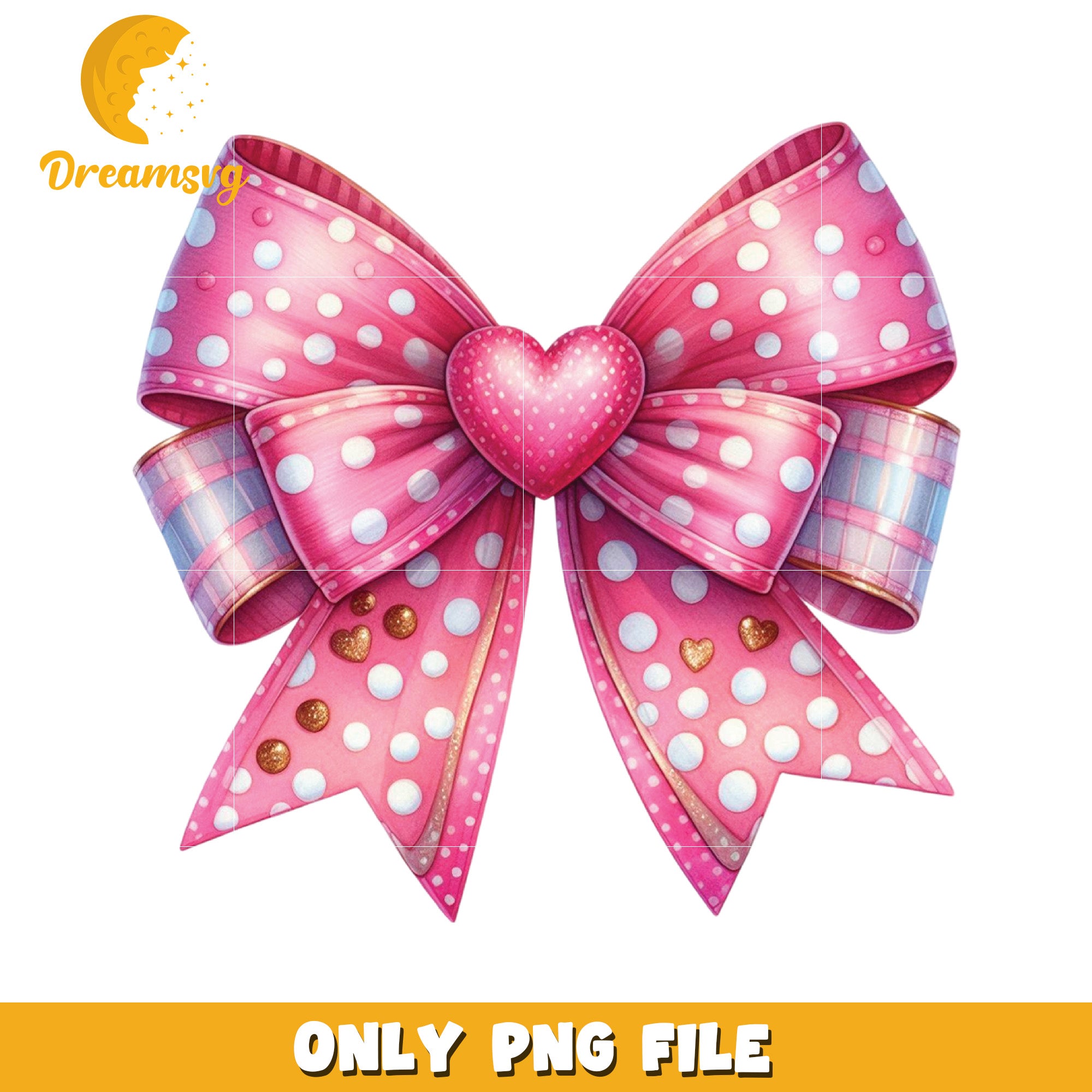 Pink Polka Dot Bow with Heart PNG File for Crafts – DreamSVG Store