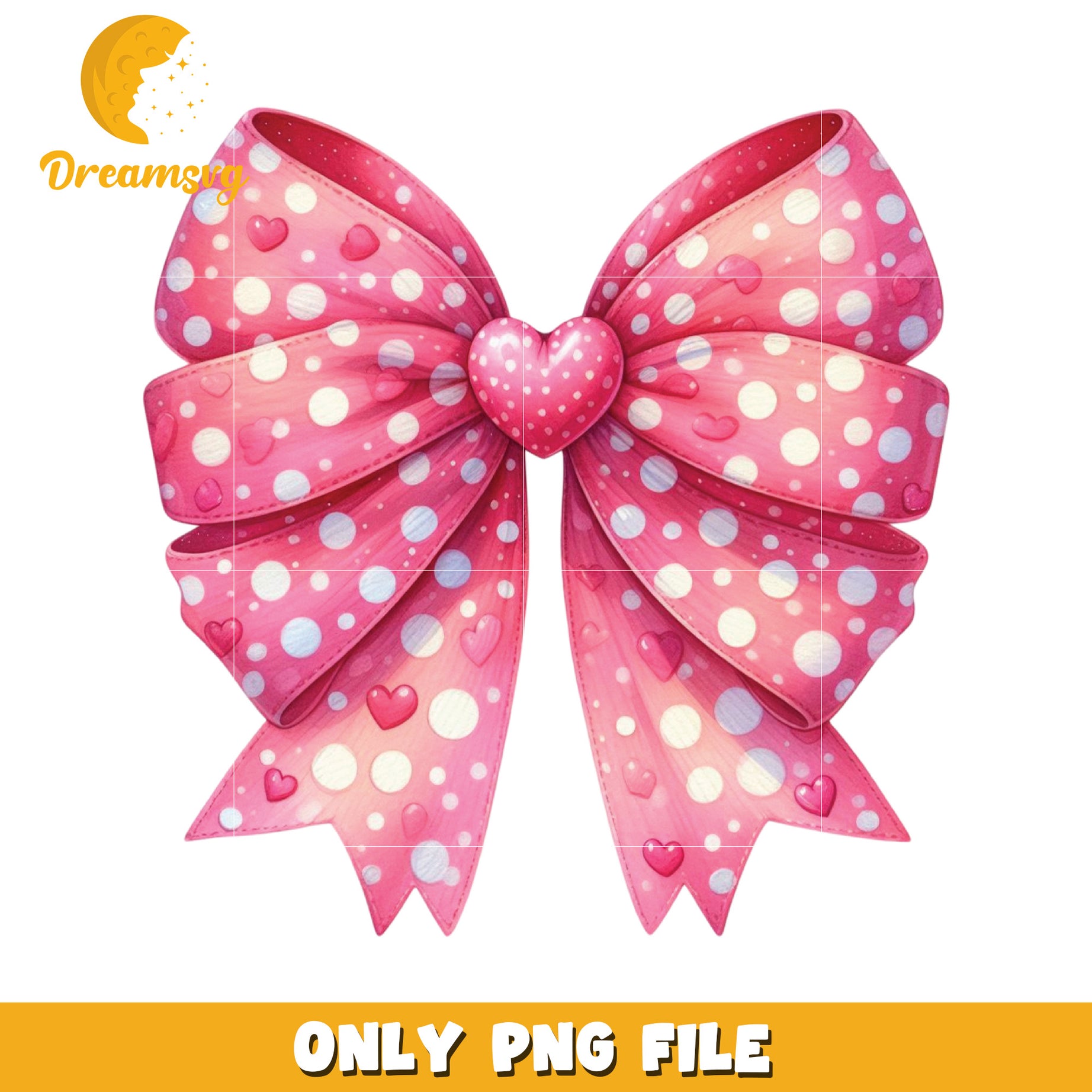 Pink Polka Dot Bow with Hearts PNG Digital Download
