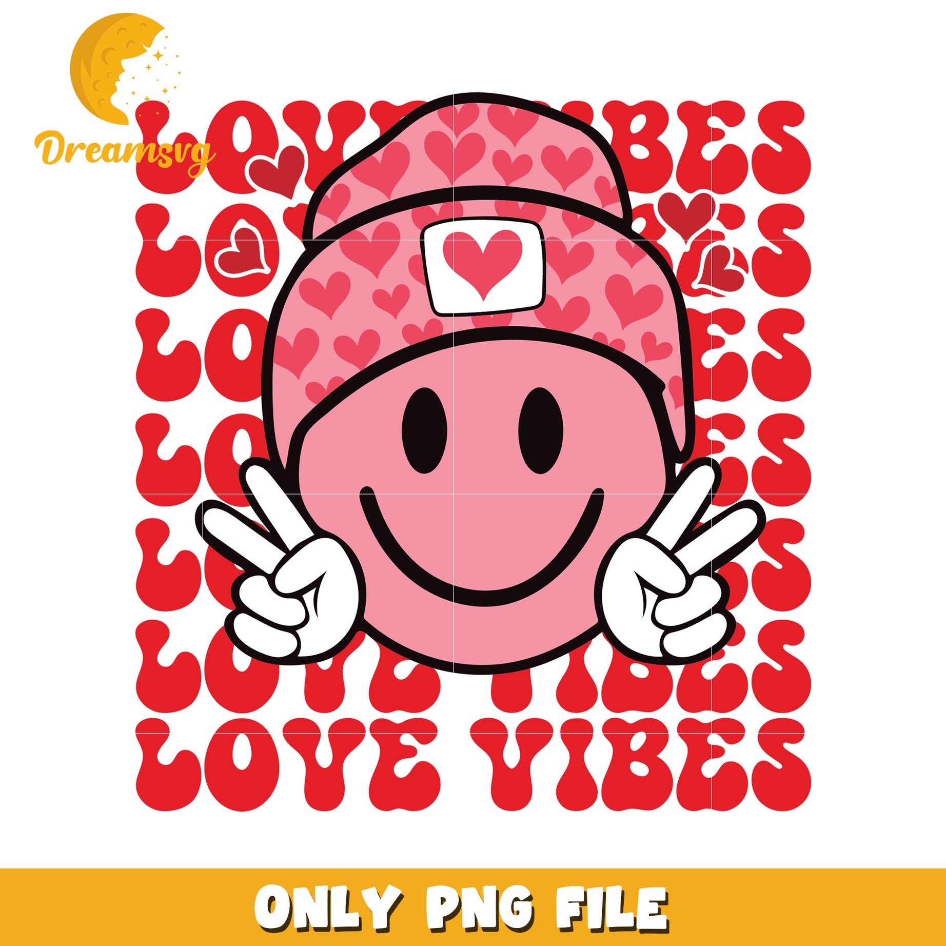 Pink Smiley Love Vibes PNG