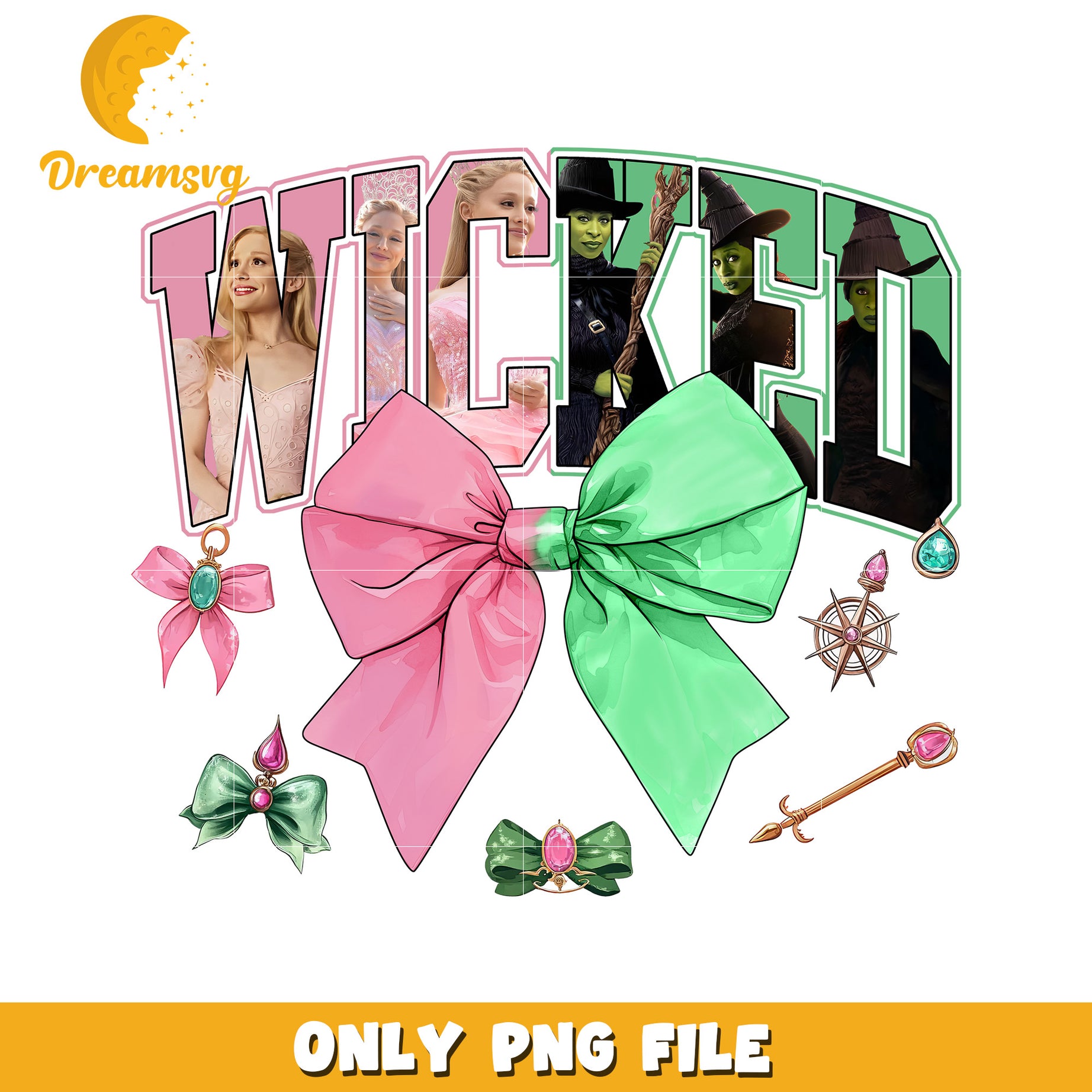 Pink and green bow png, wicked glam png, glinda aesthetic png