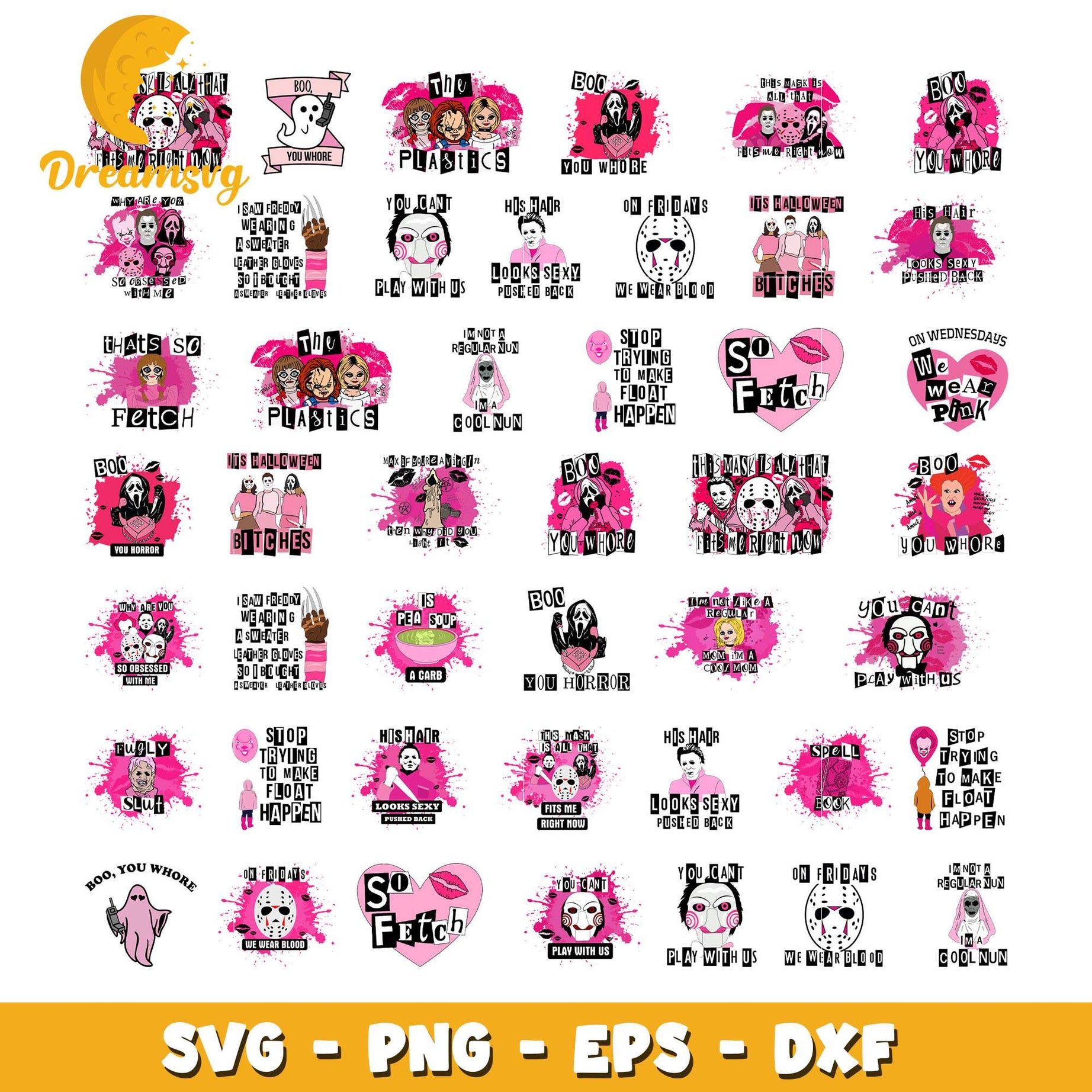Pink boo you whore horror bundle svg, halloween horror​ svg