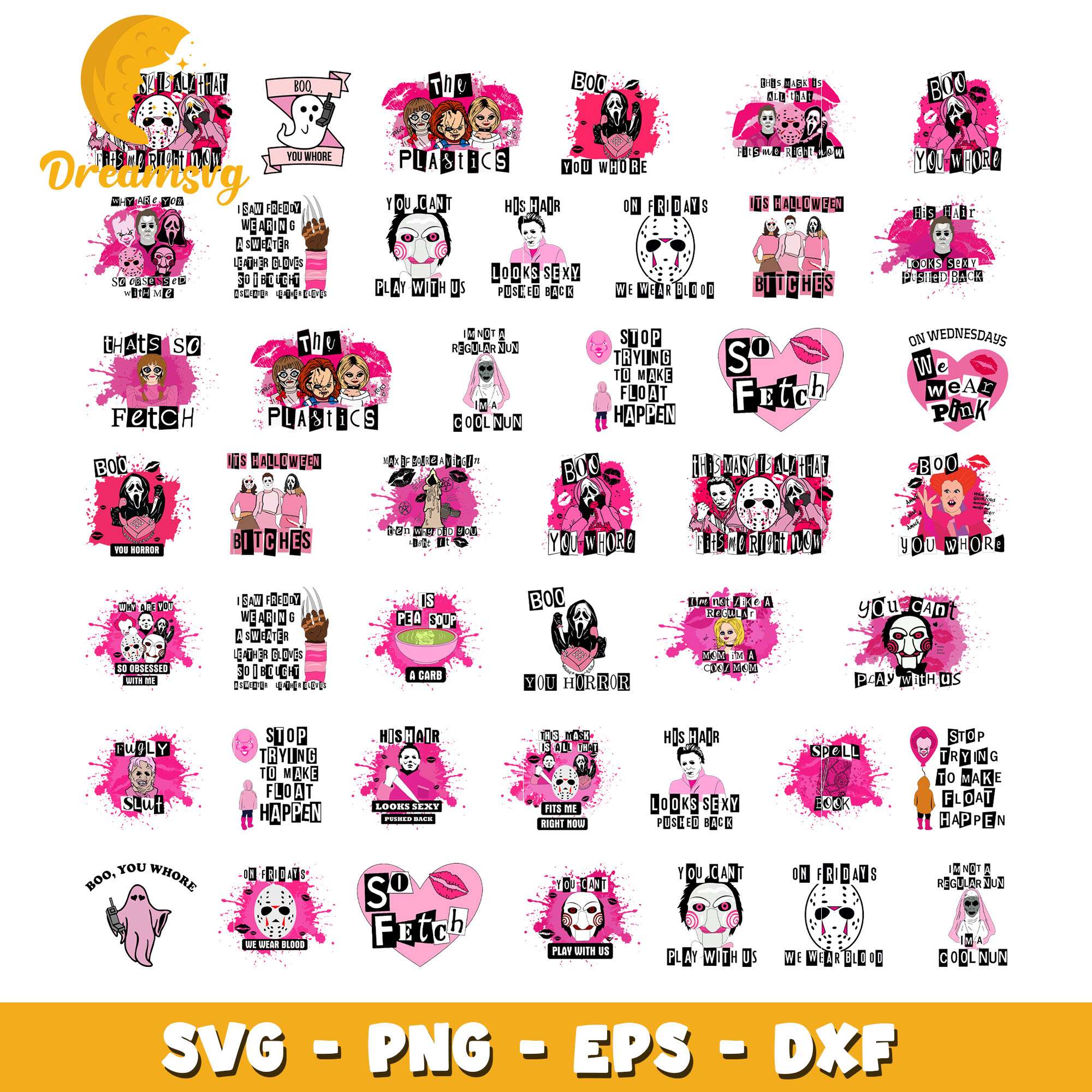 Pink boo you whore horror bundle svg, halloween horror​ svg
