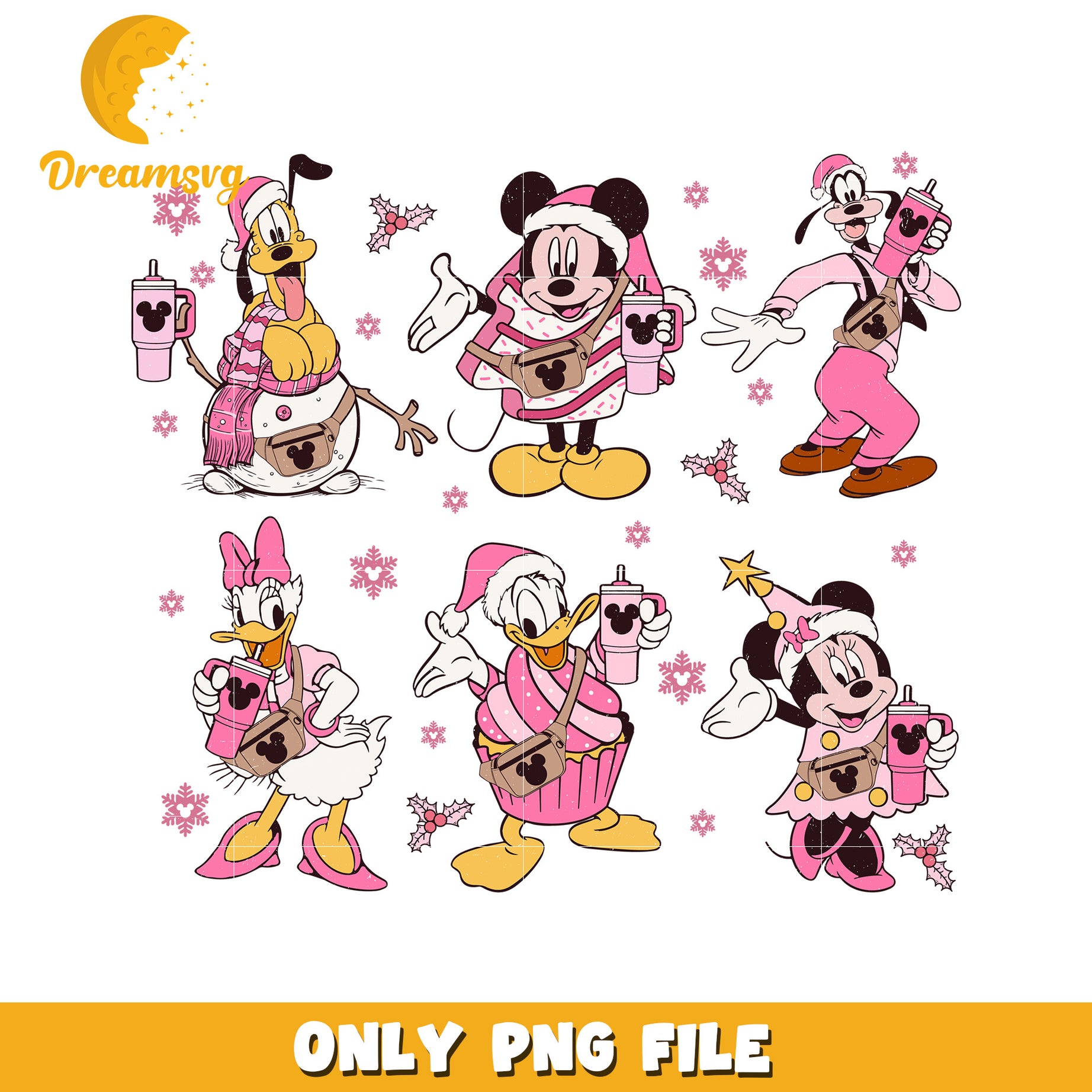 Pink christmas design png, disney joy png, christmas vibes png