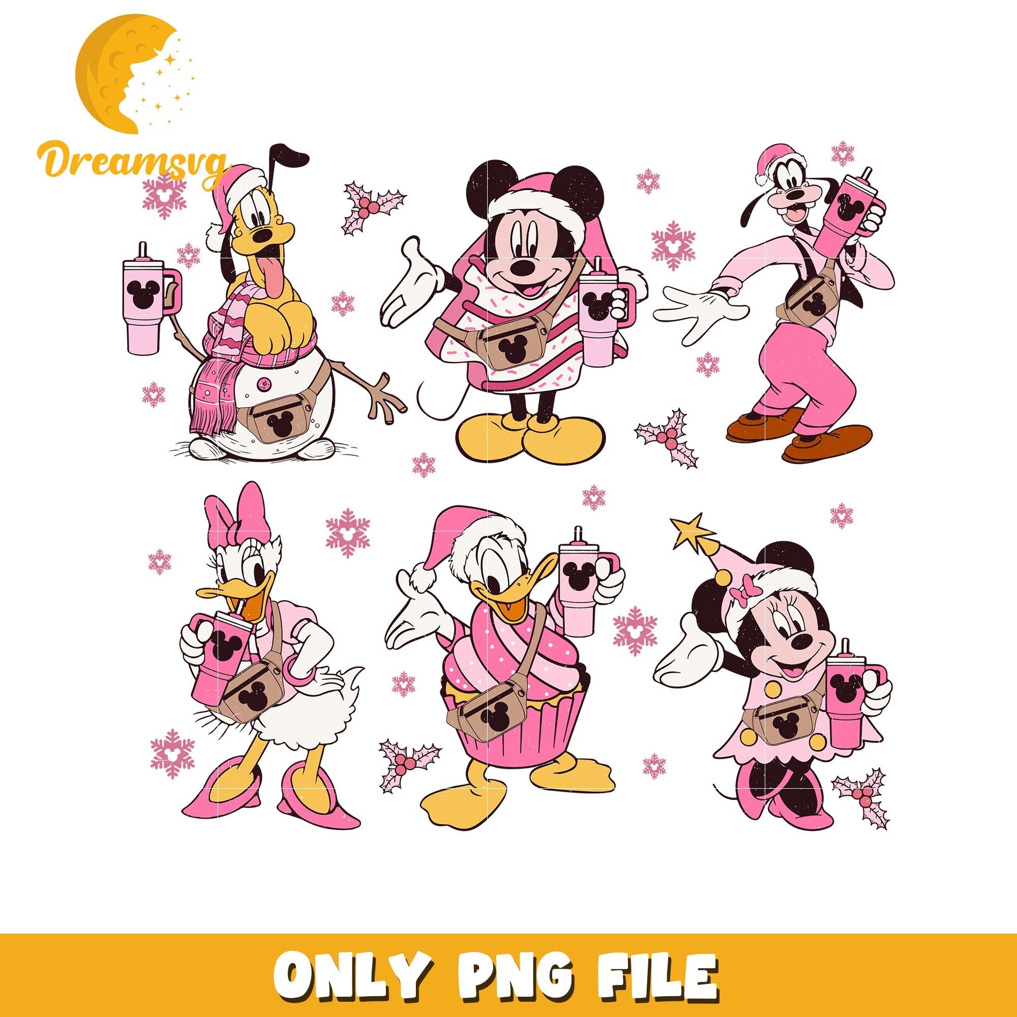 Pink christmas design png, disney joy png, christmas vibes png