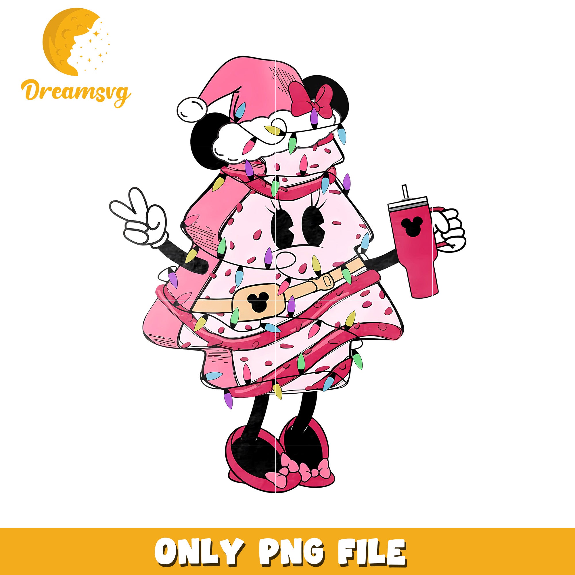 Pink christmas tree minnie png, disney characters png, chrismas minnie png