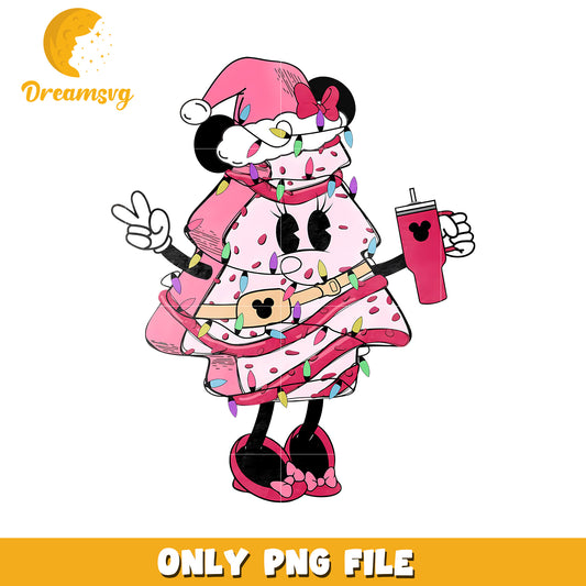 Pink christmas tree minnie png, disney characters png, chrismas minnie png