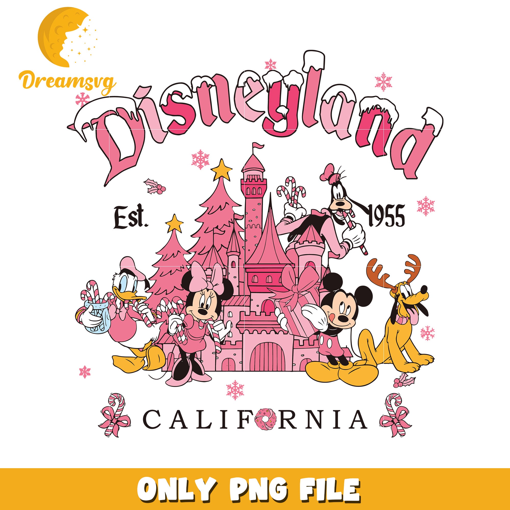 Pink disneylandpng, disney characters png, spirit christmas png