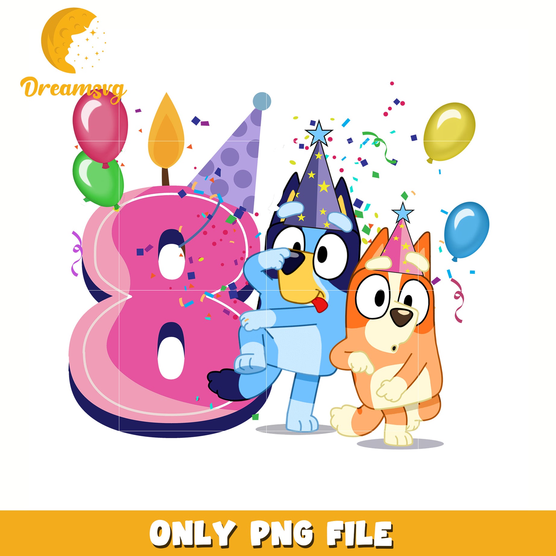 Pink eight years number png, bluey birthday png, bluey movies png