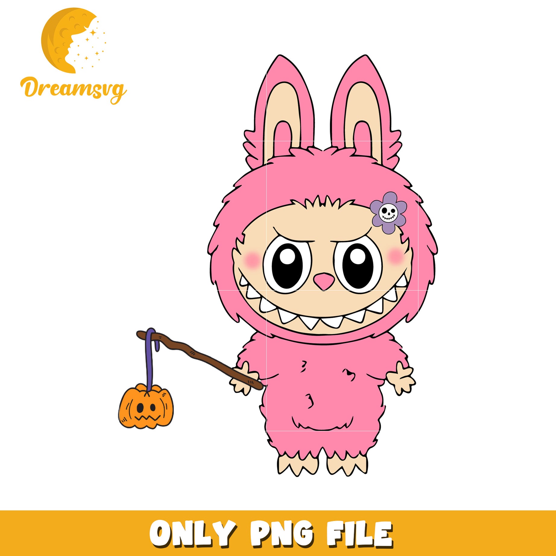 Pink labubu design png, halloween time png, spooky season png