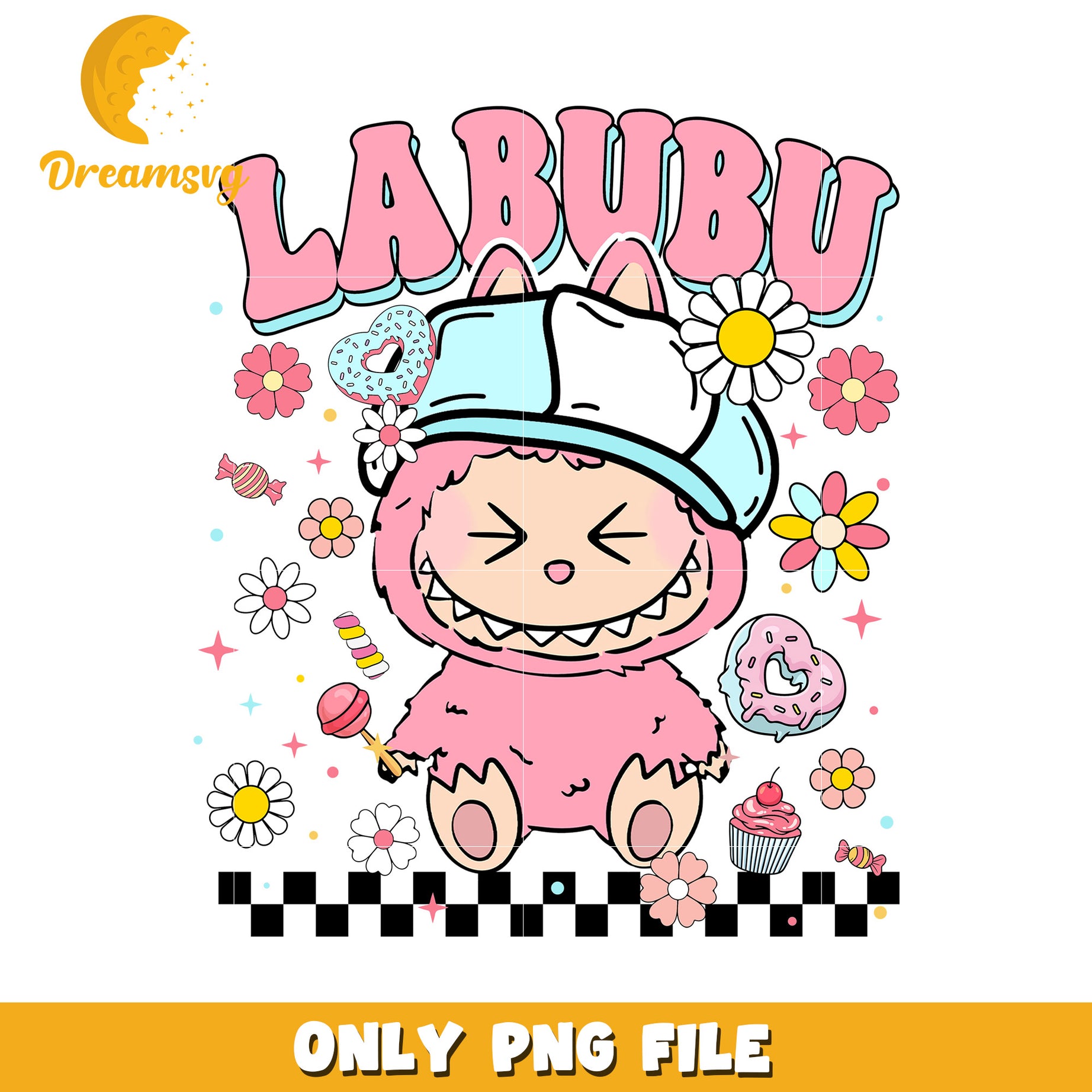 Pink labubu design png, labubu clothes​ png, labubu macaron png