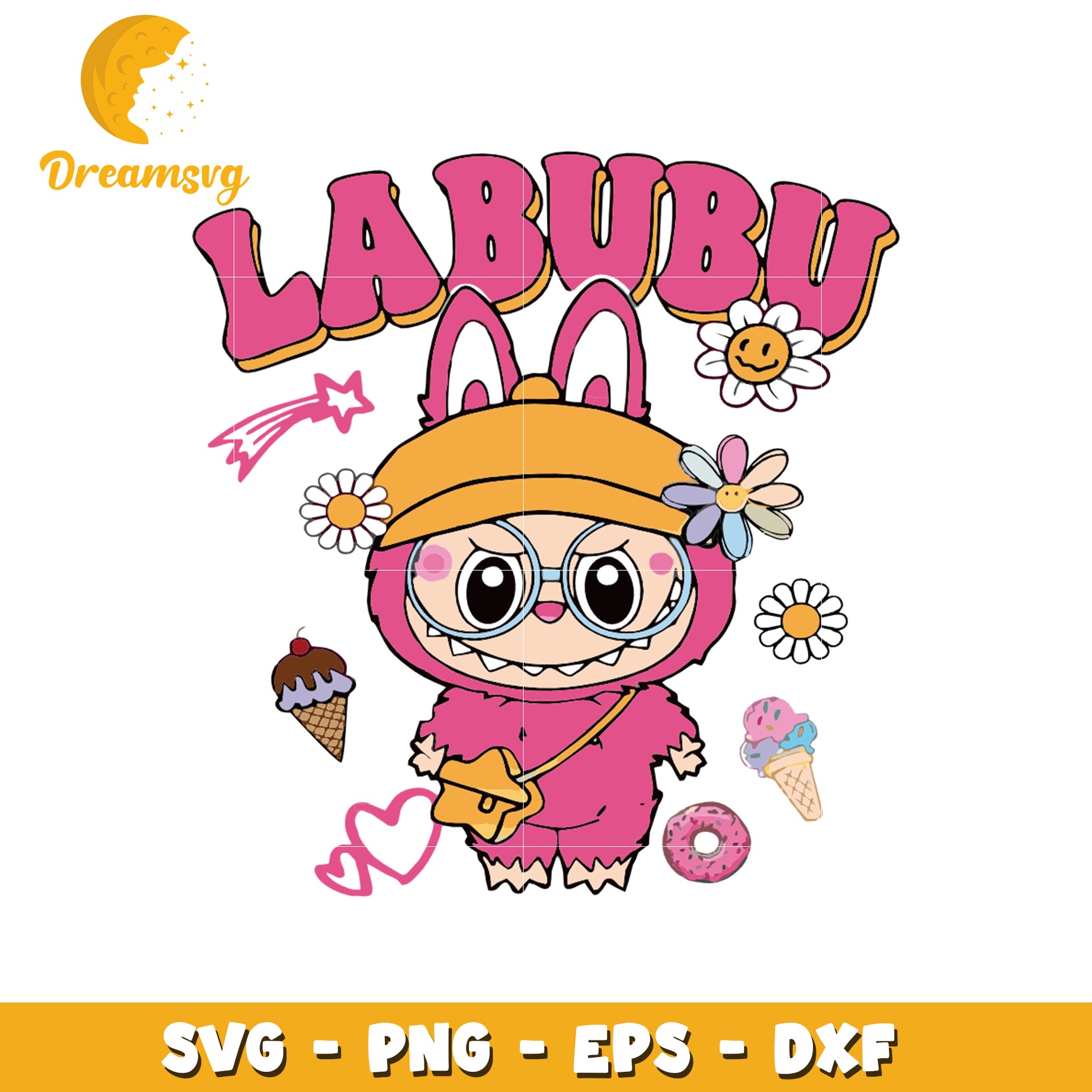 Pink labubu flowers labubu svg, labubu art svg, labubu price svg