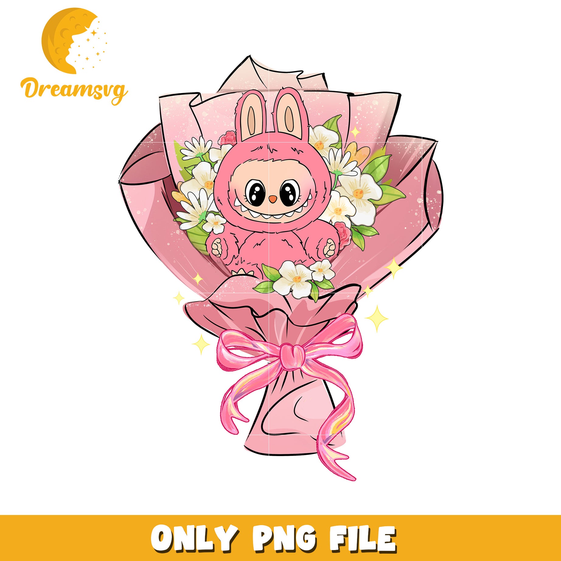 Pink labubu flowers png, labubu characters​ png, labubu wallpaper png