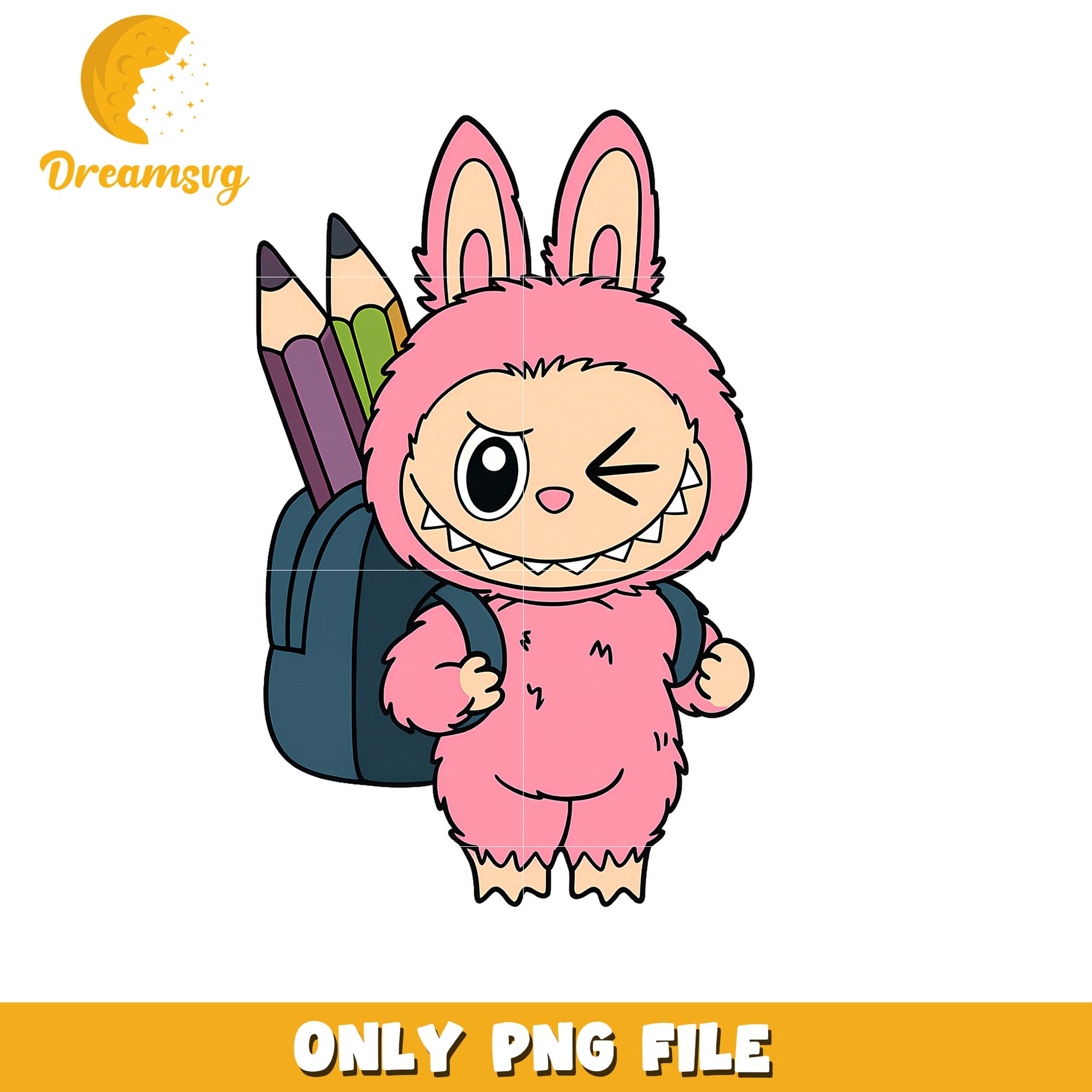 Pink labubu go to school png, labubu clothes​ png, labubu macaron png