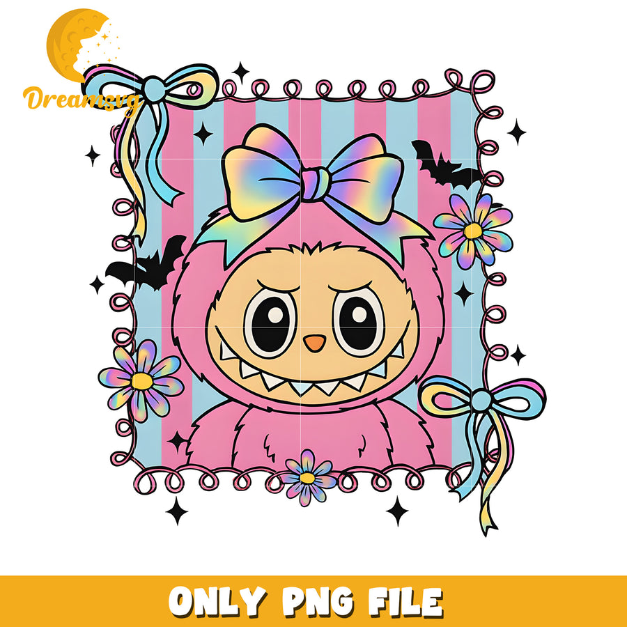 Pink labubu picture frame png, funny labubu png, labubu cartoons png