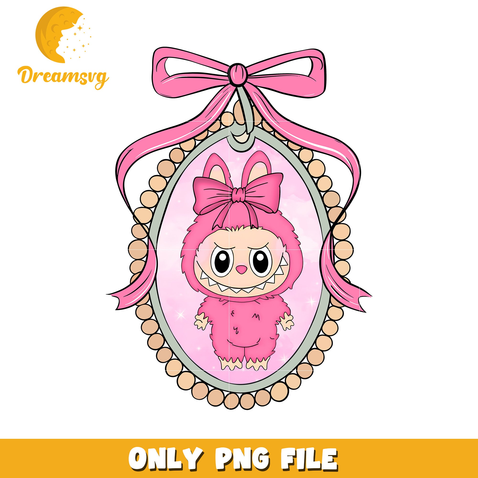 Pink labubu picture frame png, popmart labubu​ png, labubu art​ png