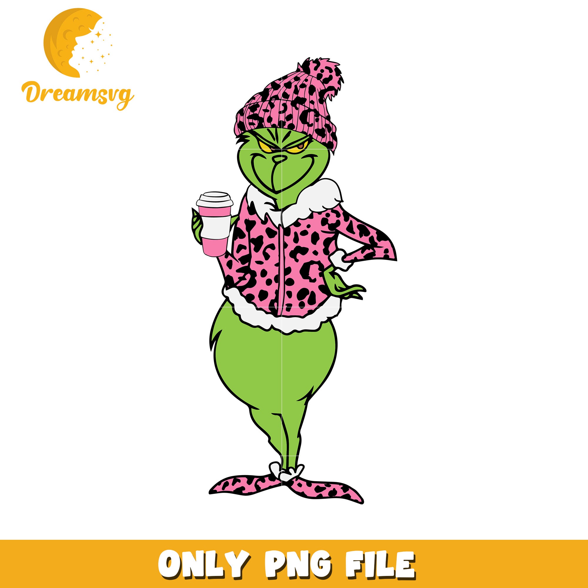 Pink leopard jacket grinch png, grinch png, christmas grinch png