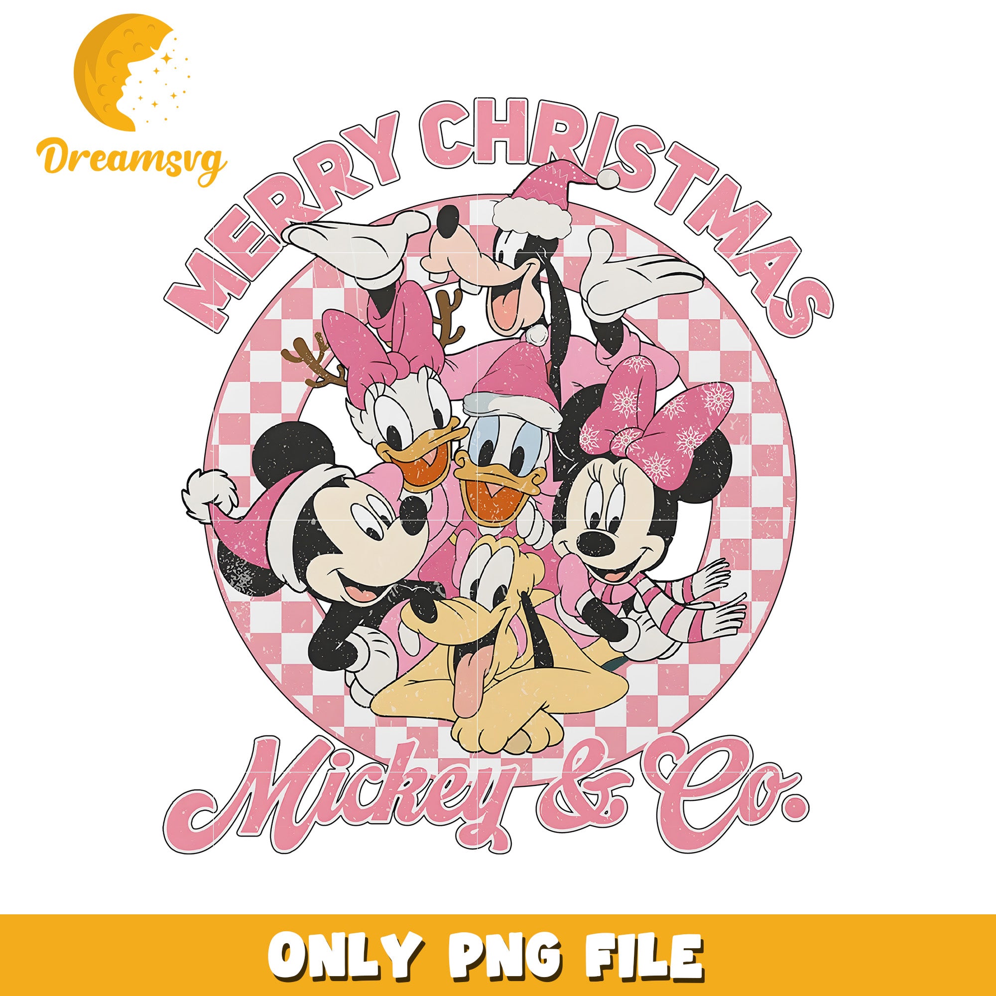 Pink merry christmas mickey and co png, disney characters png, mickey christmas png