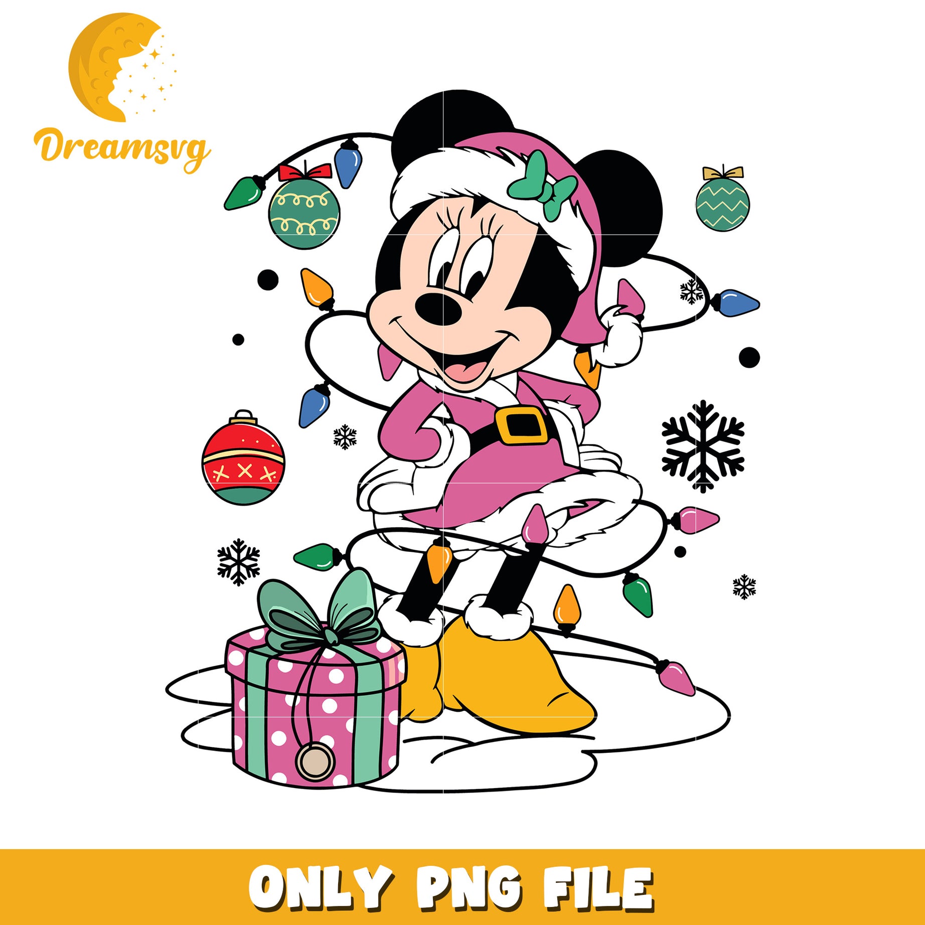 Pink minnie mouse png, disney christmas png, christmas decor png