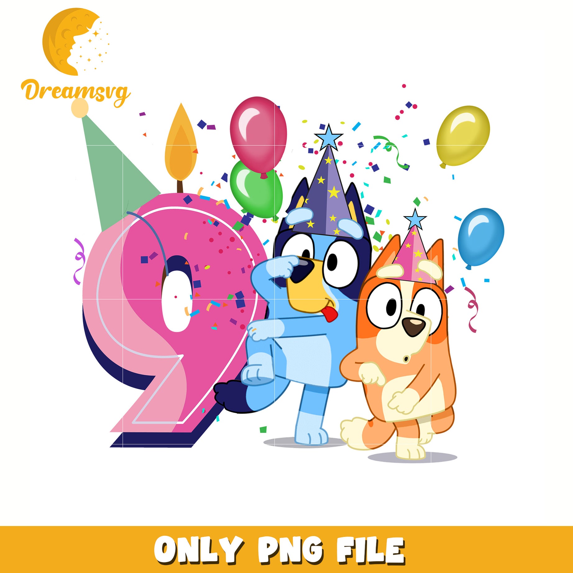 Pink nine years number png, bluey birthday png, bluey movies png
