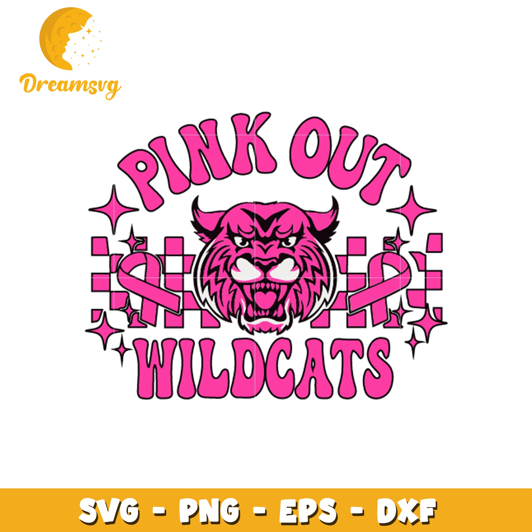 Pink out wildcats checkered pattern svg, awareness ribbon svg