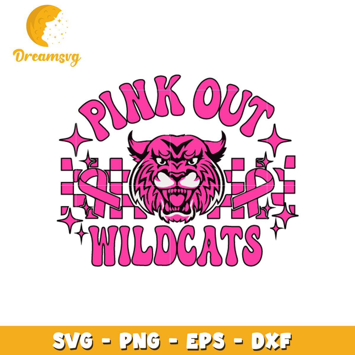 Pink out wildcats checkered pattern svg, awareness ribbon svg ...