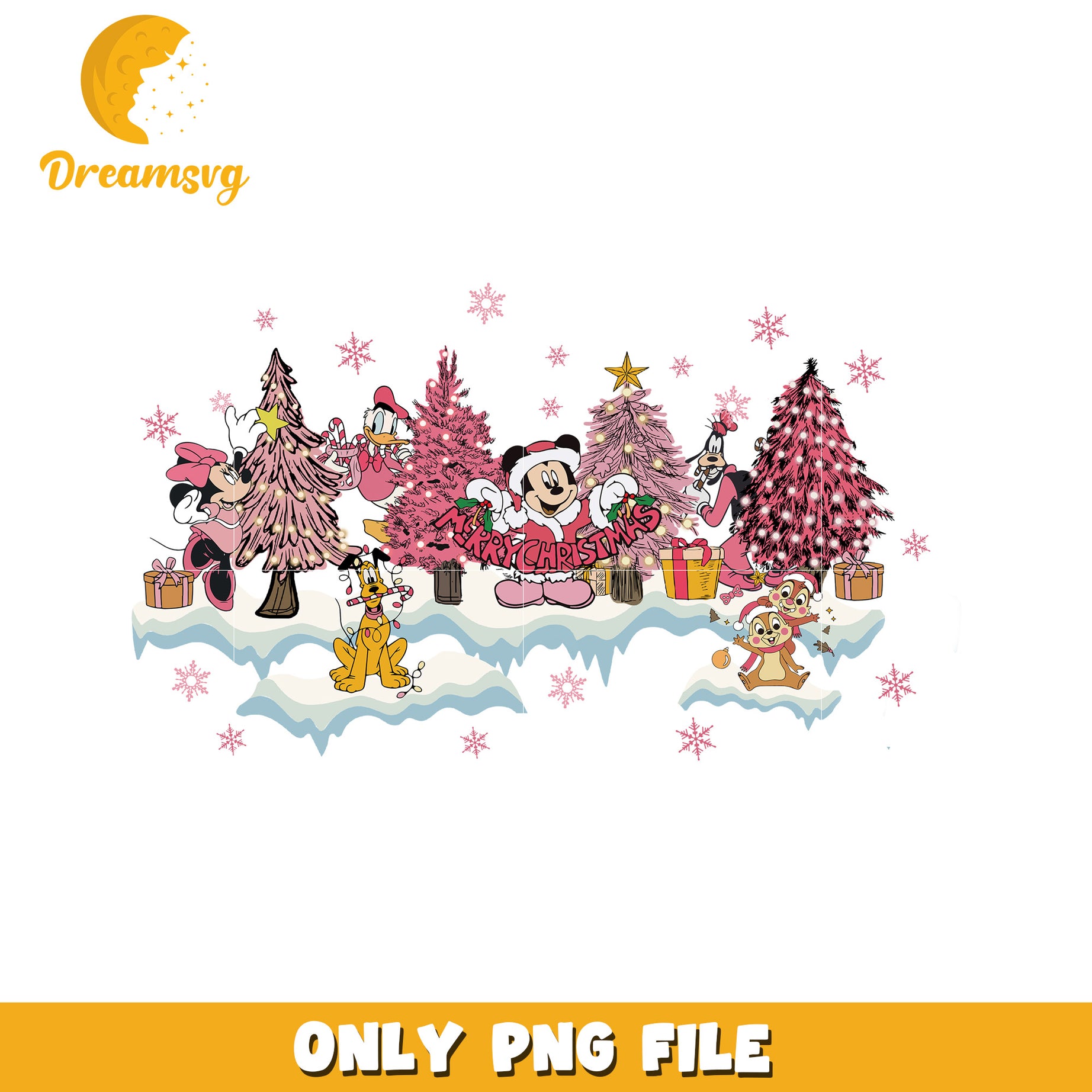 Pink pine tree png, disney joy png, christmas vibes png
