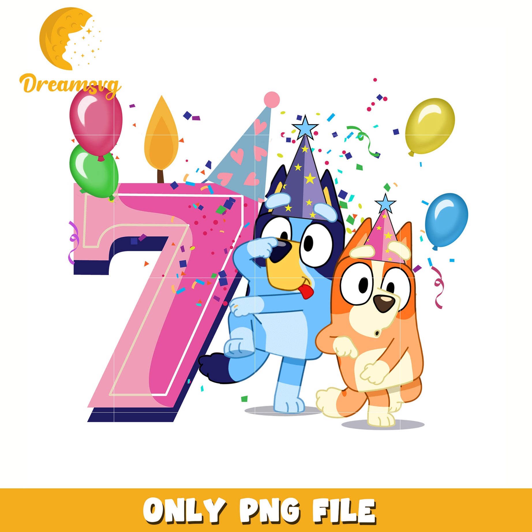Pink seven years number png, bluey birthday png, bluey movies png