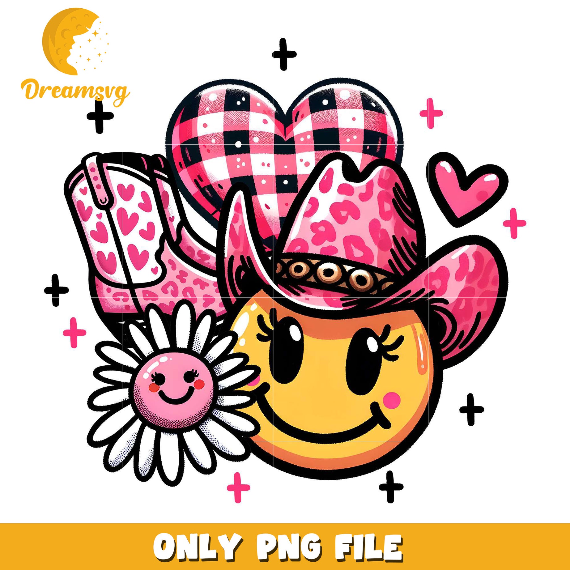 Pink smiley face cowboy lightning png, smile face emoji png