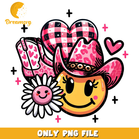 Pink smiley face cowboy lightning png, smile face emoji png