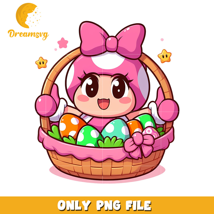 Pink toad with easter eggs png, easter eggs png, super mario png