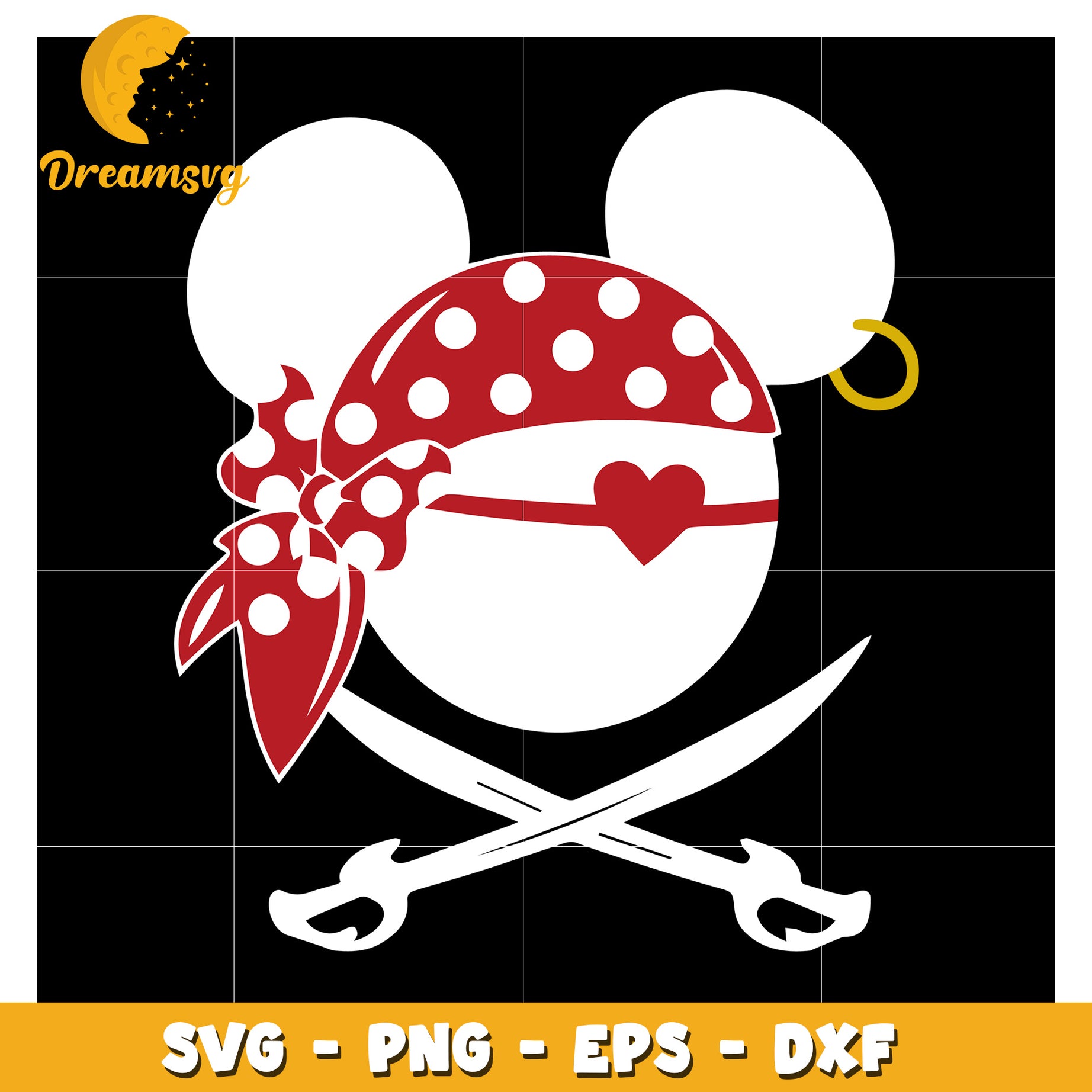 Pirate Mickey Mouse SVG Design with Polka Dot Bandana and Heart