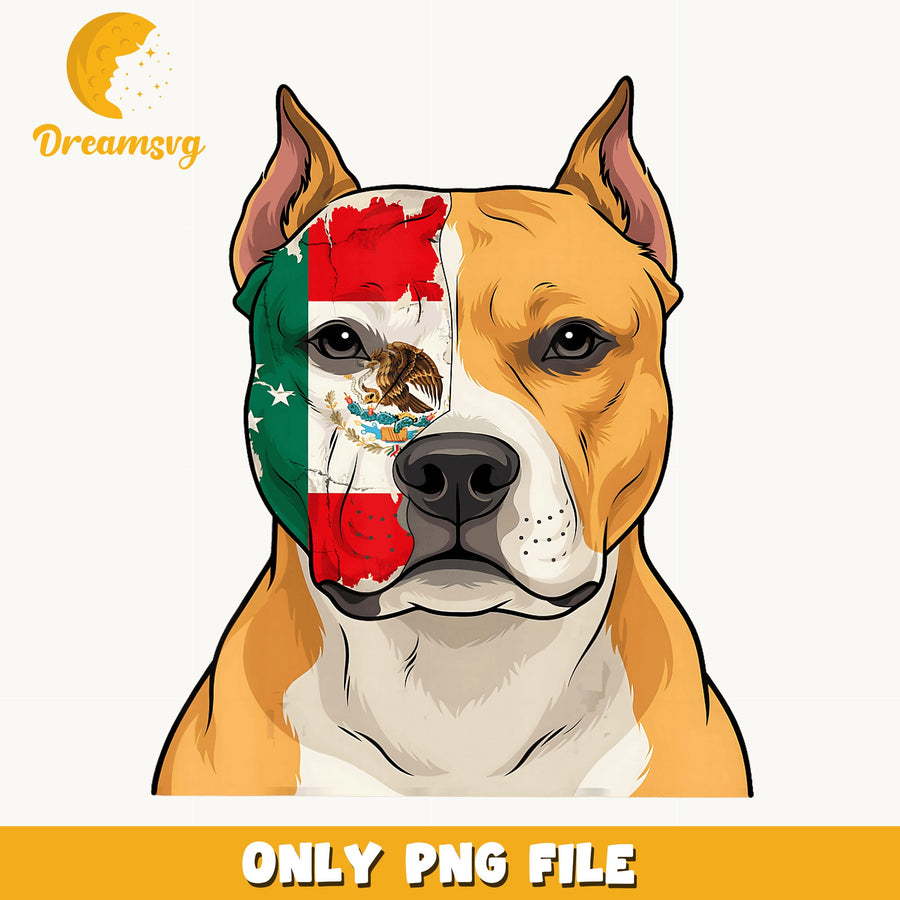 Pitbull Mexico Flag Face PNG, Mexican Pride Dog Design, Patriotic PNG
