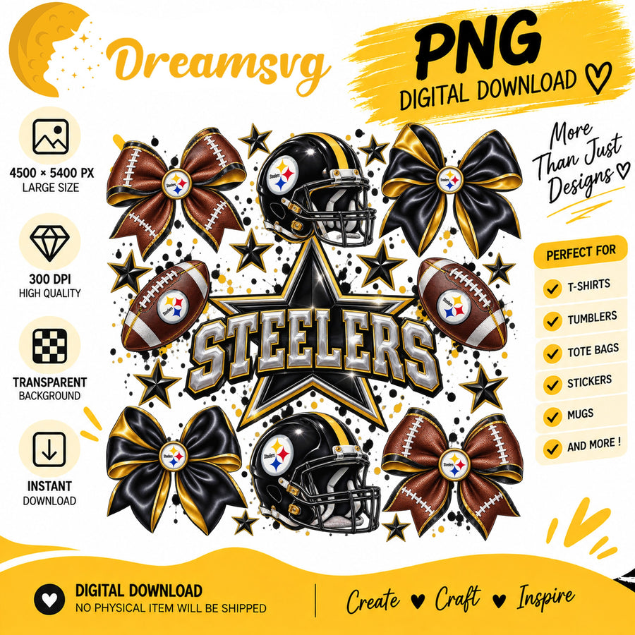 Pittsburgh Steelers Coquette Bow Football Helmet Stars PNG
