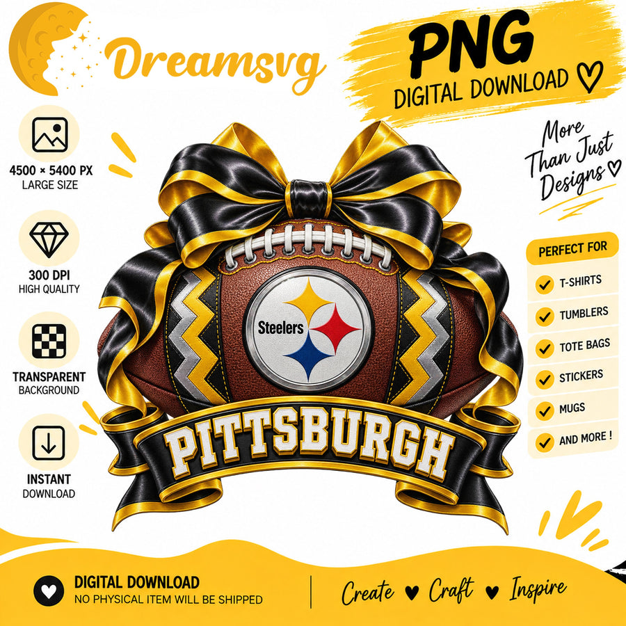 Pittsburgh Steelers Coquette Bow Football Sublimation PNG