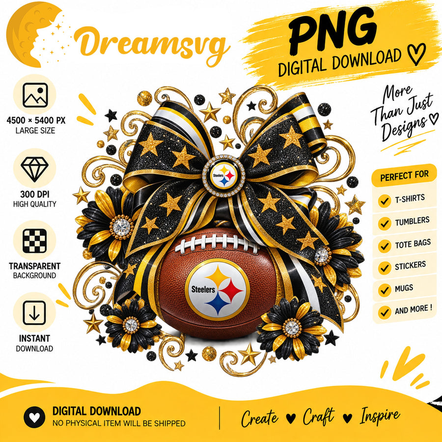 Pittsburgh Steelers Coquette Bow Football Sublimation v2 PNG