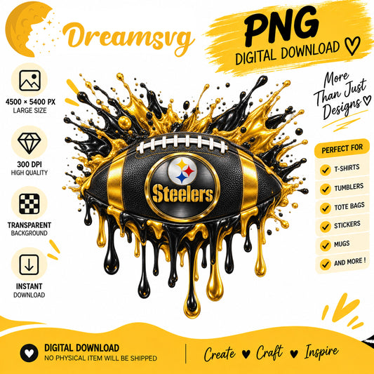 Pittsburgh Steelers Dripping Paint Splash Football PNG