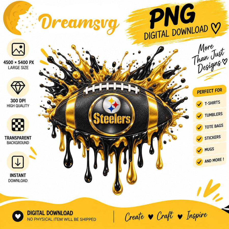 Pittsburgh Steelers Dripping Paint Splash Football PNG